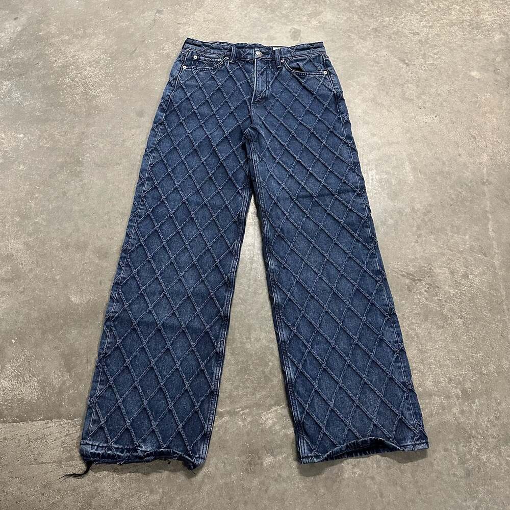 Baggy Wide Leg Rag & Bone Diamond Lattice Jeans Logan Designer Denim Size 26